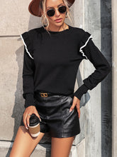 Load image into Gallery viewer, Round Neck Ruffle Trim Long Sleeve Pullover Sweater
