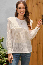 Load image into Gallery viewer, Double Take Ruffled Round Neck Eyelet Blouse