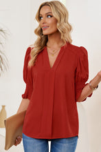 Load image into Gallery viewer, Smocked Flounce Sleeve Notched Neck Blouse