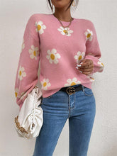 Load image into Gallery viewer, Flower Round Neck Latern Sleeve Sweater