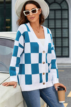 Load image into Gallery viewer, Checkered Button-Up Dropped Shoulder Cardigan