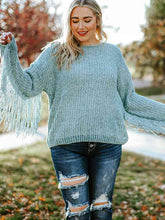 Load image into Gallery viewer, Plus Size Round Neck Long Sleeve Fringe Detail Sweater