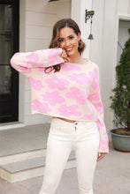 Load image into Gallery viewer, Round Neck Flower Pattern Dropped Shoulder Pullover Sweater