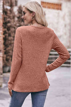 Load image into Gallery viewer, Double Take Ribbed Round Neck Buttoned Long Sleeve Tee