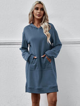 Load image into Gallery viewer, Slit Long Sleeve Hooded Dress with Pocket