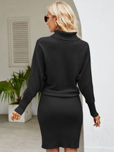 Load image into Gallery viewer, Turtle Neck Long Sleeve Ribbed Sweater Dress
