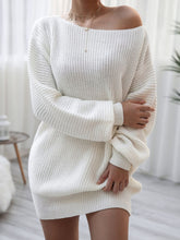 Load image into Gallery viewer, Rib-Knit Balloon Sleeve Boat Neck Sweater Dress