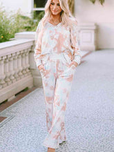 Load image into Gallery viewer, Printed Long Sleeve Top and Wide Leg Pants Lounge Set