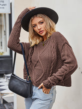 Load image into Gallery viewer, Cable-Knit Round Neck Dropped Shoulder Sweater