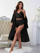 Load image into Gallery viewer, Satin V-Neck Cami, Shorts, and Belted Robe Pajama Set
