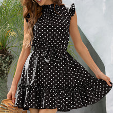 Load image into Gallery viewer, Polka Dot Mock Neck Frill Trim Mini Dress