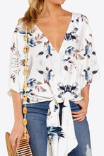 Load image into Gallery viewer, Printed Deep V Tie Hem Blouse