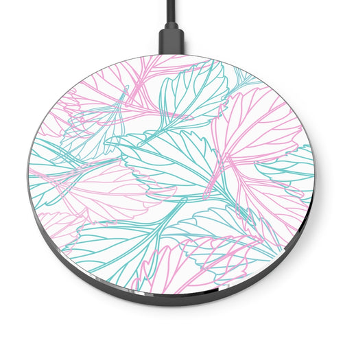 Pink and Green Pastel Leaves Wireless Charger
