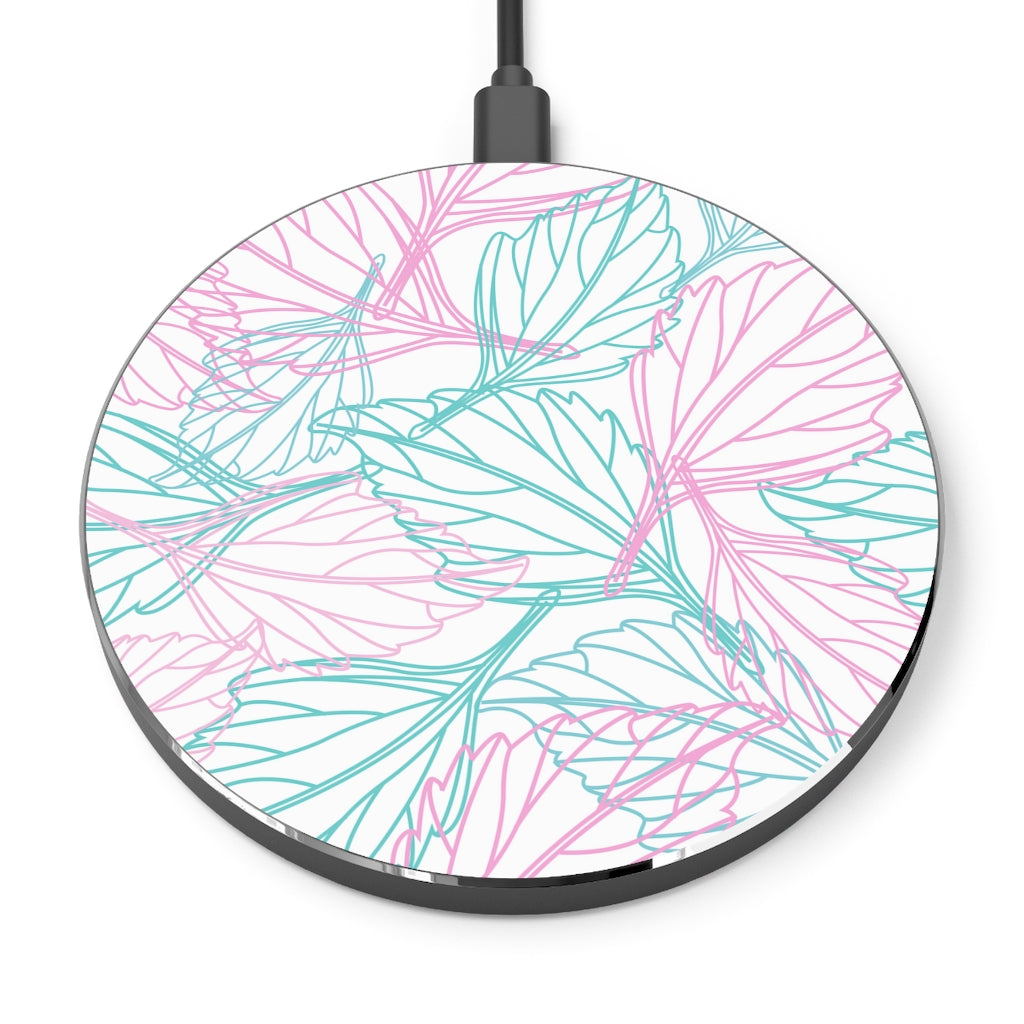 Pink and Green Pastel Leaves Wireless Charger