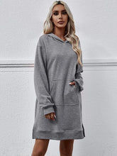 Load image into Gallery viewer, Slit Long Sleeve Hooded Dress with Pocket
