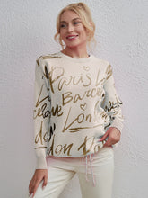 Load image into Gallery viewer, Letter Round Neck Drawstring Sweater