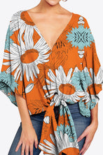Load image into Gallery viewer, Printed Deep V Tie Hem Blouse