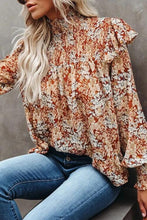 Load image into Gallery viewer, Floral Smocked Lantern Sleeve Ruffled Blouse