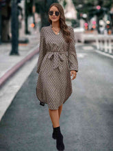 Load image into Gallery viewer, Printed Notched Tie Front Long Sleeve Dress