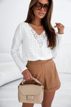 Load image into Gallery viewer, V-Neck Lace Detail Long Sleeve Blouse