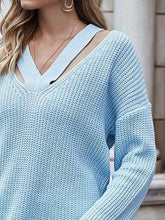 Load image into Gallery viewer, Full Size Cutout V-Neck Rib-Knit Sweater