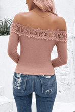Load image into Gallery viewer, Off-Shoulder Lace Trim Ribbed Tee