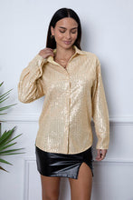 Load image into Gallery viewer, Sequin Collared Neck Long Sleeve Shirt
