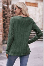 Load image into Gallery viewer, Double Take Ribbed Round Neck Buttoned Long Sleeve Tee
