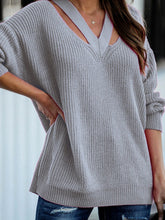 Load image into Gallery viewer, Full Size Cutout V-Neck Rib-Knit Sweater