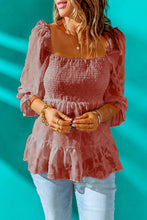 Load image into Gallery viewer, Applique Flounce Sleeve Smocked Peplum Top