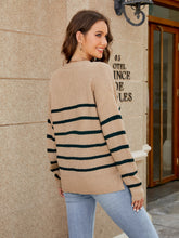 Load image into Gallery viewer, V-Neck Striped Dropped Shoulder Sweater