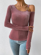 Load image into Gallery viewer, Ribbed Long Sleeve Asymmetrical Blouse