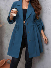 Load image into Gallery viewer, Plus Size Lapel Collar Drawstring Roll-Tab Sleeve Trench Coat