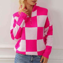 Load image into Gallery viewer, Checkered Half Zip Long Sleeve Sweater