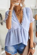 Load image into Gallery viewer, Swiss Dot Deep V Flounce Sleeve Blouse