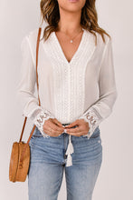 Load image into Gallery viewer, Spliced Lace V-Neck Long Sleeve Blouse