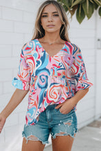 Load image into Gallery viewer, Printed V-Neck Flounce Sleeve Blouse