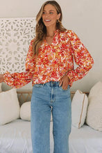 Load image into Gallery viewer, Floral Notched Balloon Sleeve Blouse