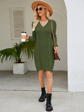 Load image into Gallery viewer, Cable-Knit V-Neck Mini Sweater Dress