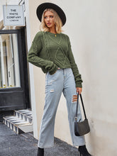 Load image into Gallery viewer, Cable-Knit Round Neck Dropped Shoulder Sweater