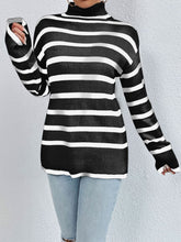 Load image into Gallery viewer, Striped Turtleneck Drop Shoulder Sweater