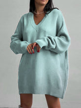 Load image into Gallery viewer, V-Neck Dropped Shoulder Sweater Dress