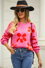 Load image into Gallery viewer, Floral Print Round Neck Dropped Shoulder Pullover Sweater