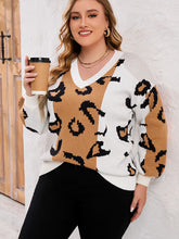 Load image into Gallery viewer, Plus Size Printed V-Neck Long Sleeve Sweater