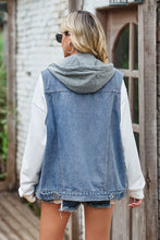 Load image into Gallery viewer, Sleeveless Hooded Denim Jacket with Pockets
