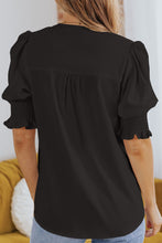 Load image into Gallery viewer, Smocked Flounce Sleeve Notched Neck Blouse