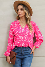 Load image into Gallery viewer, Printed Notched Neck Smocked Blouse