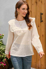 Load image into Gallery viewer, Double Take Ruffled Round Neck Eyelet Blouse