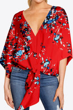 Load image into Gallery viewer, Printed Deep V Tie Hem Blouse