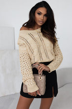 Load image into Gallery viewer, Full Size Openwork Cable-Knit Round Neck Knit Top